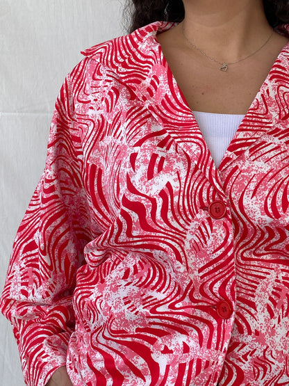 Vintage Label Vie Red and White Zebra Abstract Print Blazer - L