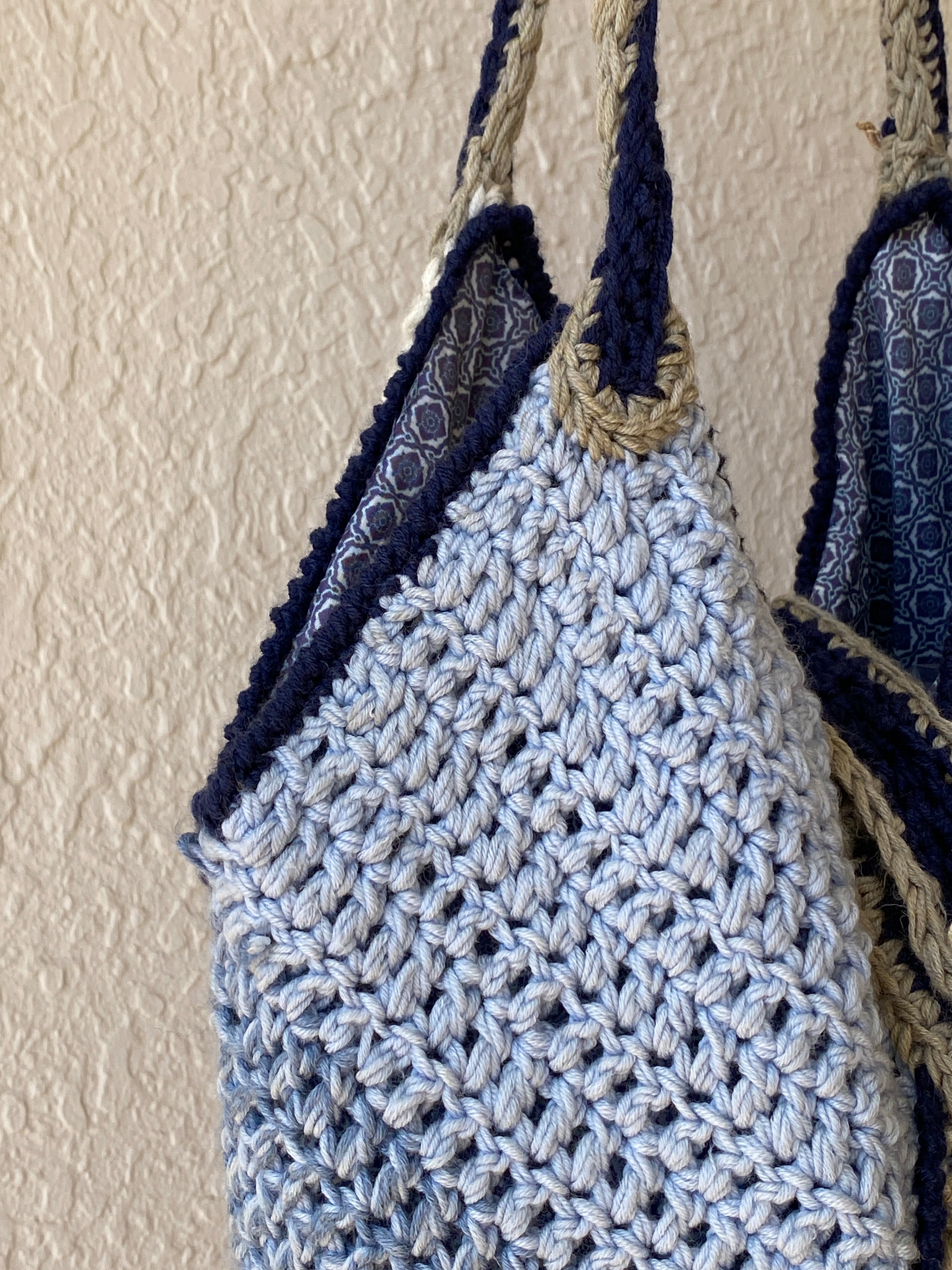 Wollekes Large Crochet Wool Blue & Cream Tote Bag