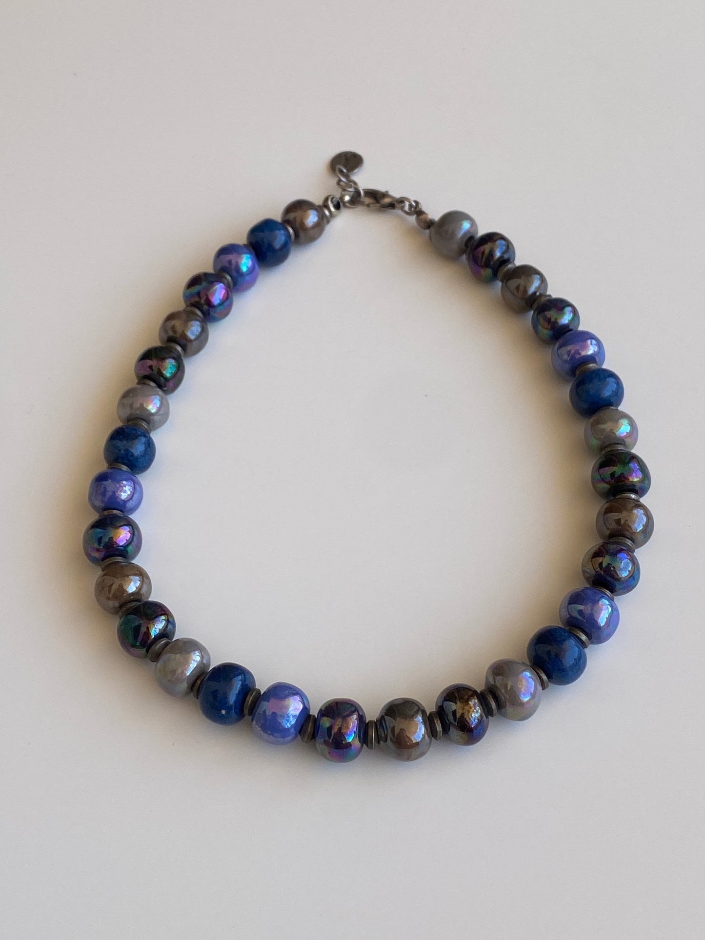 Vintage Sari Blue Purple Iridescent Beaded Statement Necklace
