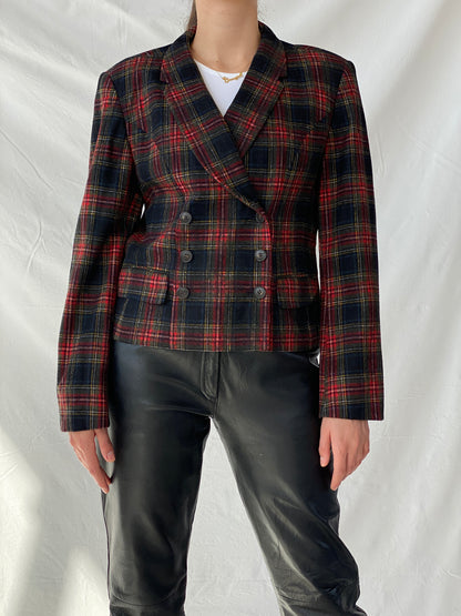 Vintage Far Hills Red Wool Plaid Short Blazer - L