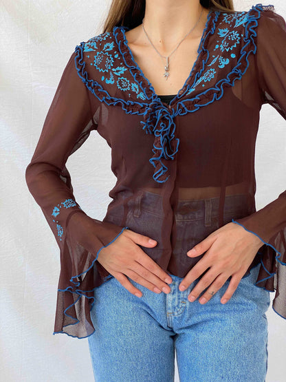 Vintage NDEH Floral Embroidered Sheer Top - Balagan Vintage Mesh Top floral mesh, full sleeve top, mesh top, Mira, NEW IN