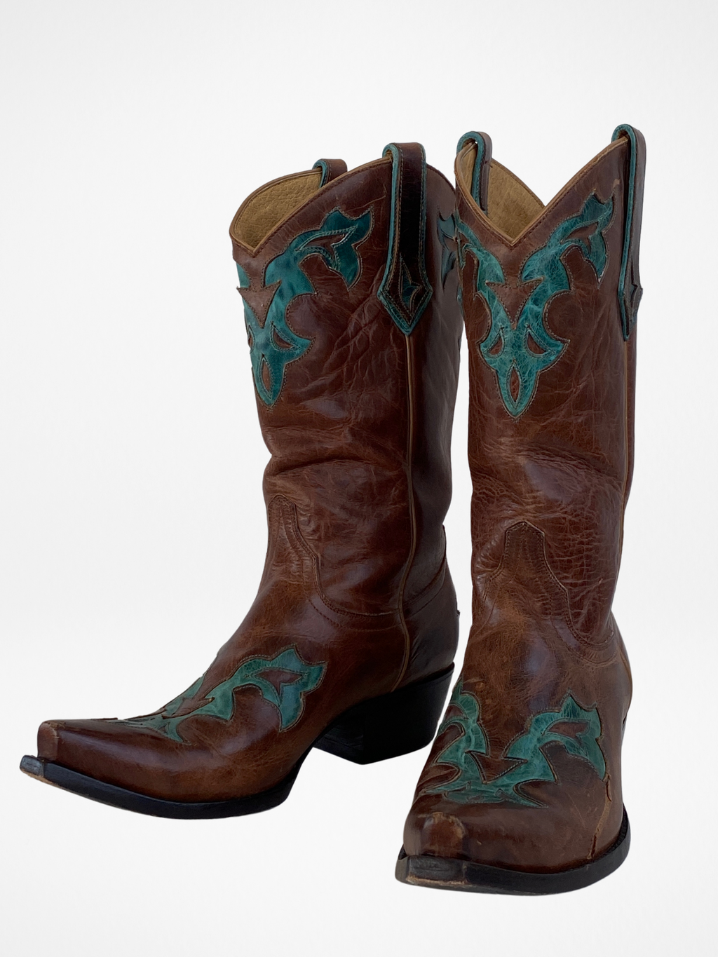 Vintage Yippee ki Yay Old Gringo Turquoise & Brown Genuine Leather Cowboy Boots - 39EUR