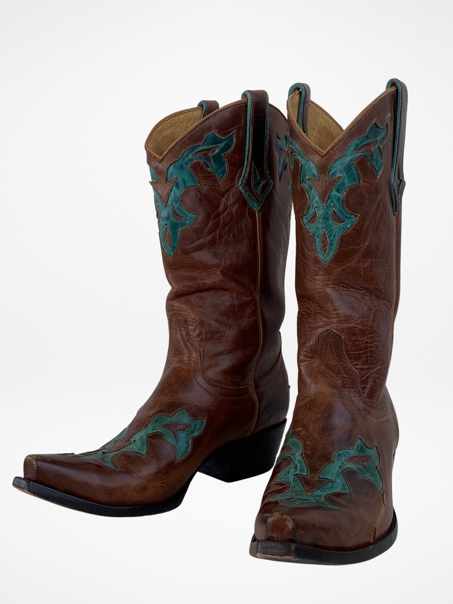 Vintage Yippee ki Yay Old Gringo Turquoise & Brown Genuine Leather Cowboy Boots - 39EUR