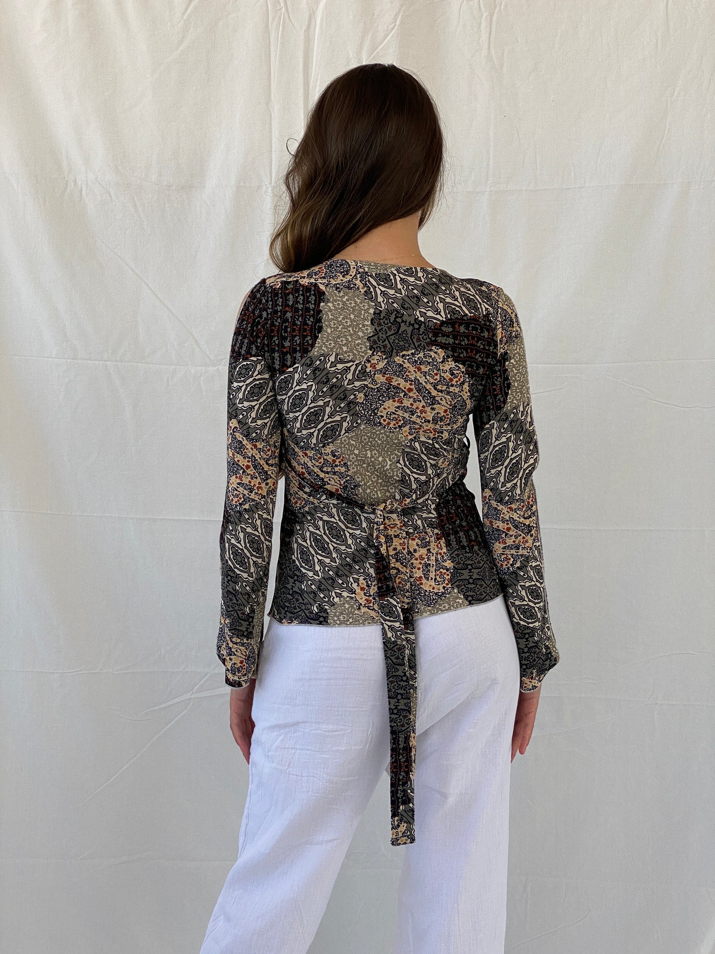 Vintage Y2K JP Collection Paisley Print Top With Lace Detailing- M