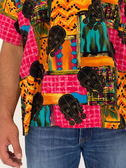 Vintage 90s S.C.R.U.B.S. Abstract African Print Cotton Scrub Top - 2XL