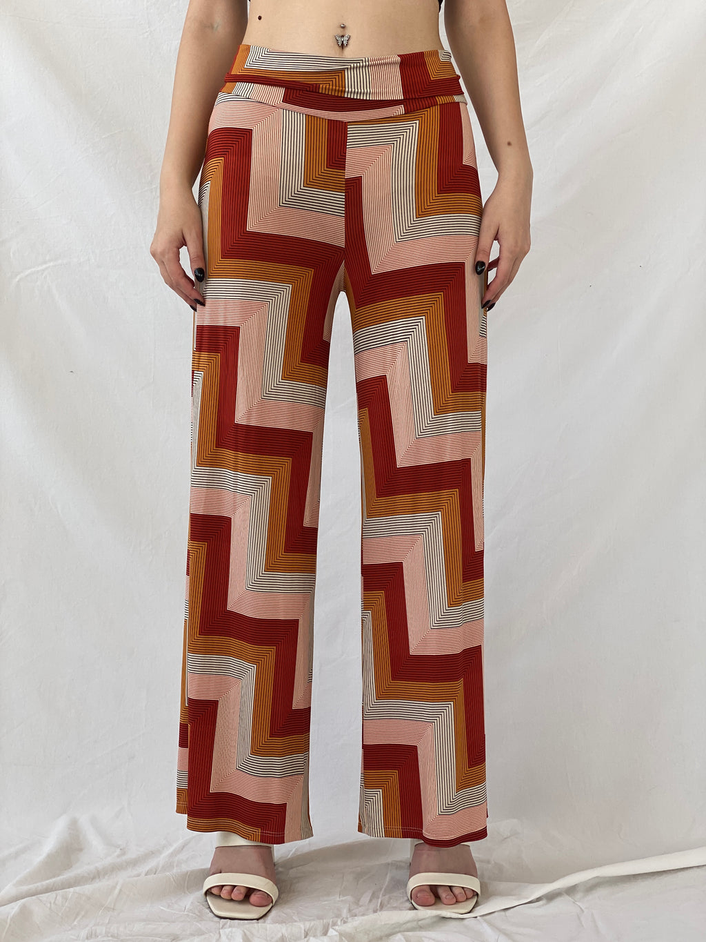 Y2K Sof Chevron Wide Leg Orange Summer Light Pants - M