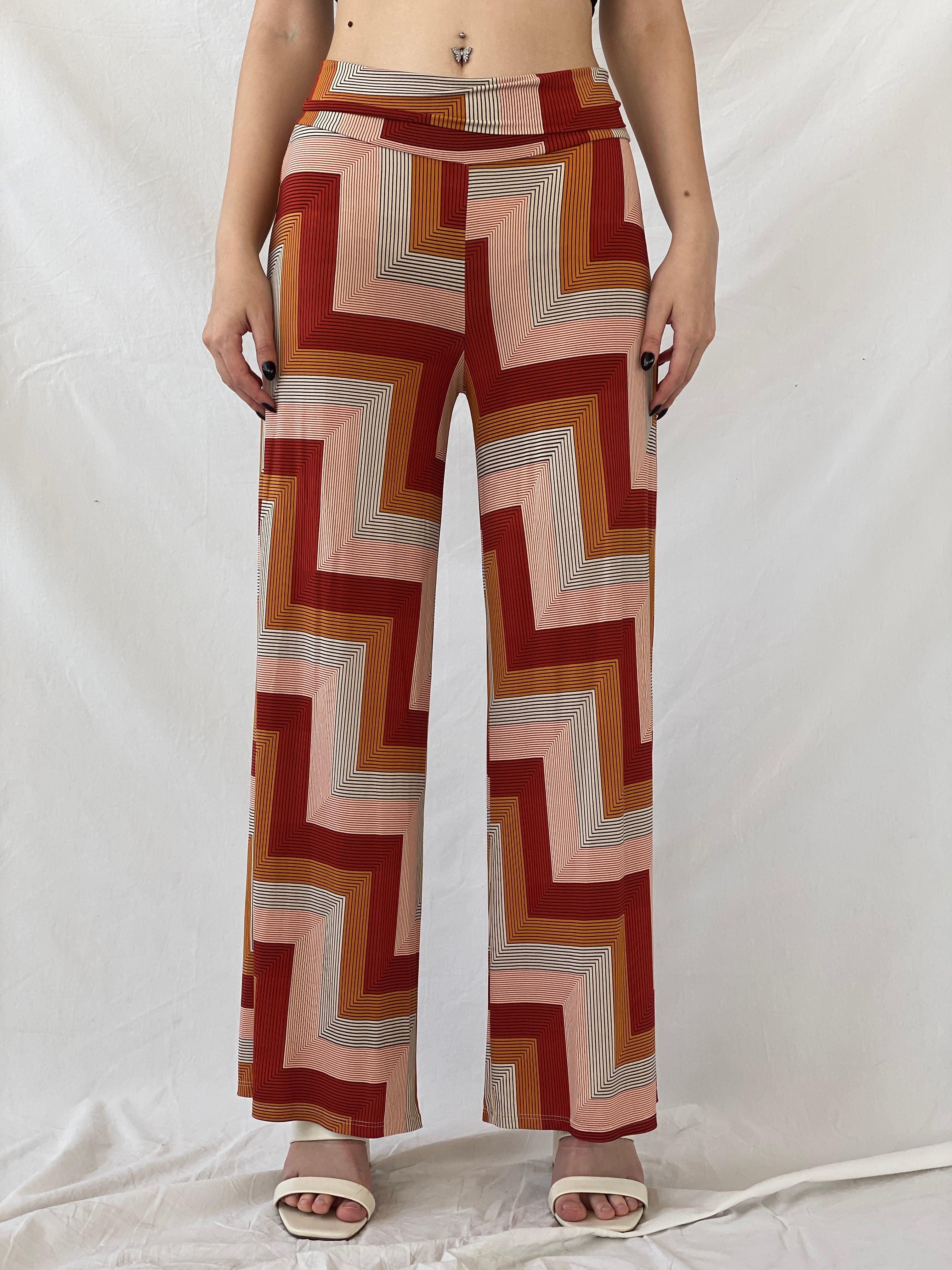Y2K Sof Chevron Wide Leg Orange Summer Light Pants - M