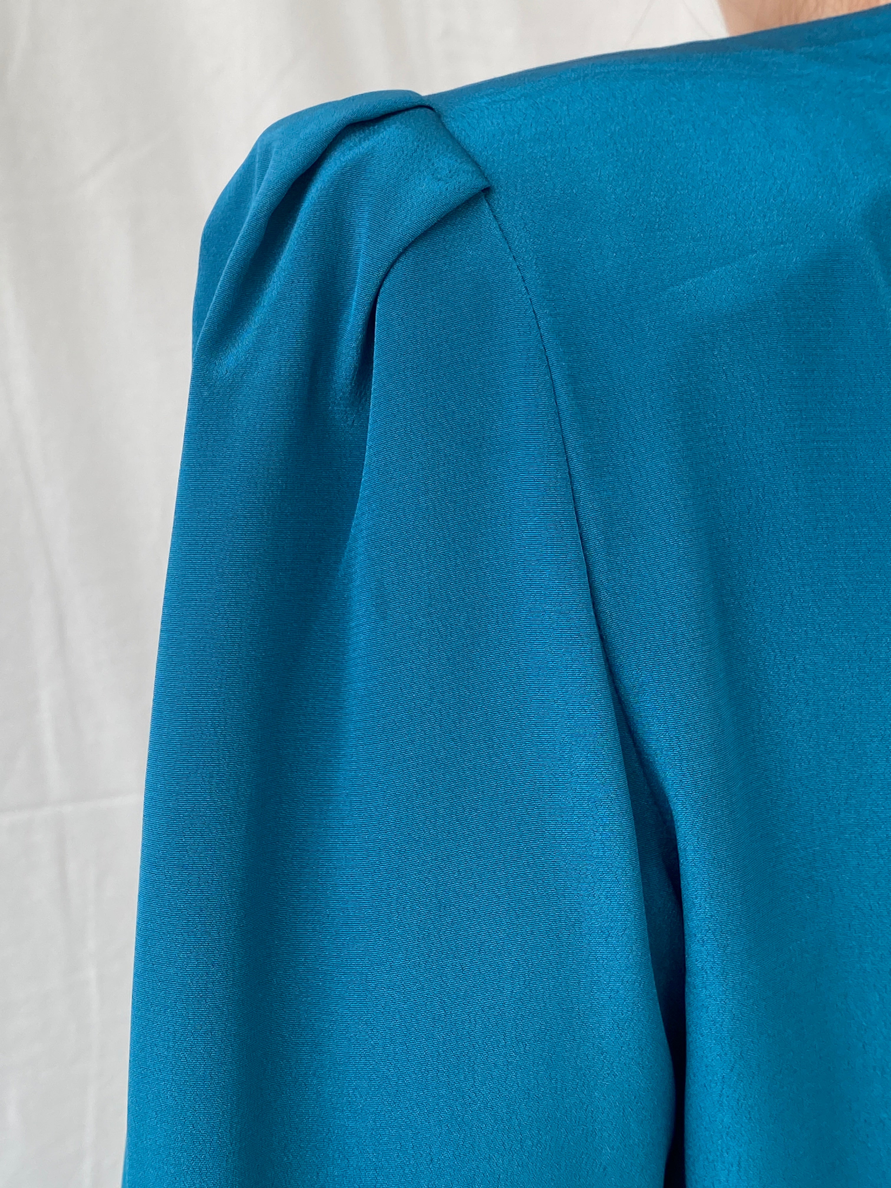 Vintage Handmade Turquoise Aqua Women’s Long Sleeve Sequin Party Wrap Blouse - M