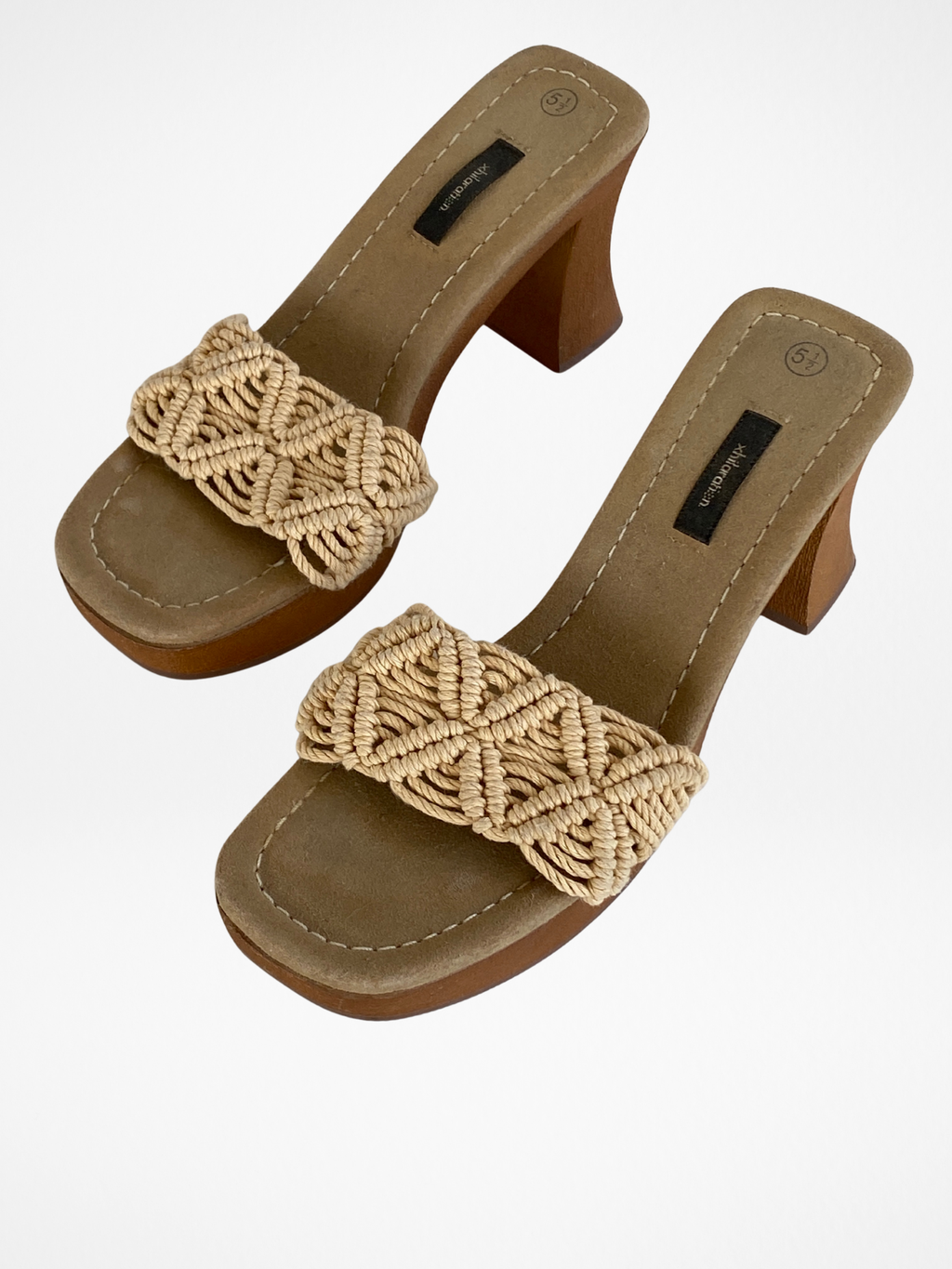 Xhilaration Natural Woven Block Heel Mules – Square Toe Slide Sandals - Size 36EU