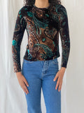 Vintage Y2K Plaka Paisley Print Velvet Full Sleeve Women’s Top - S