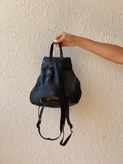 Vintage 90s Bercy Black Genuine Leather Patchwork Multi-Pocket Backpack