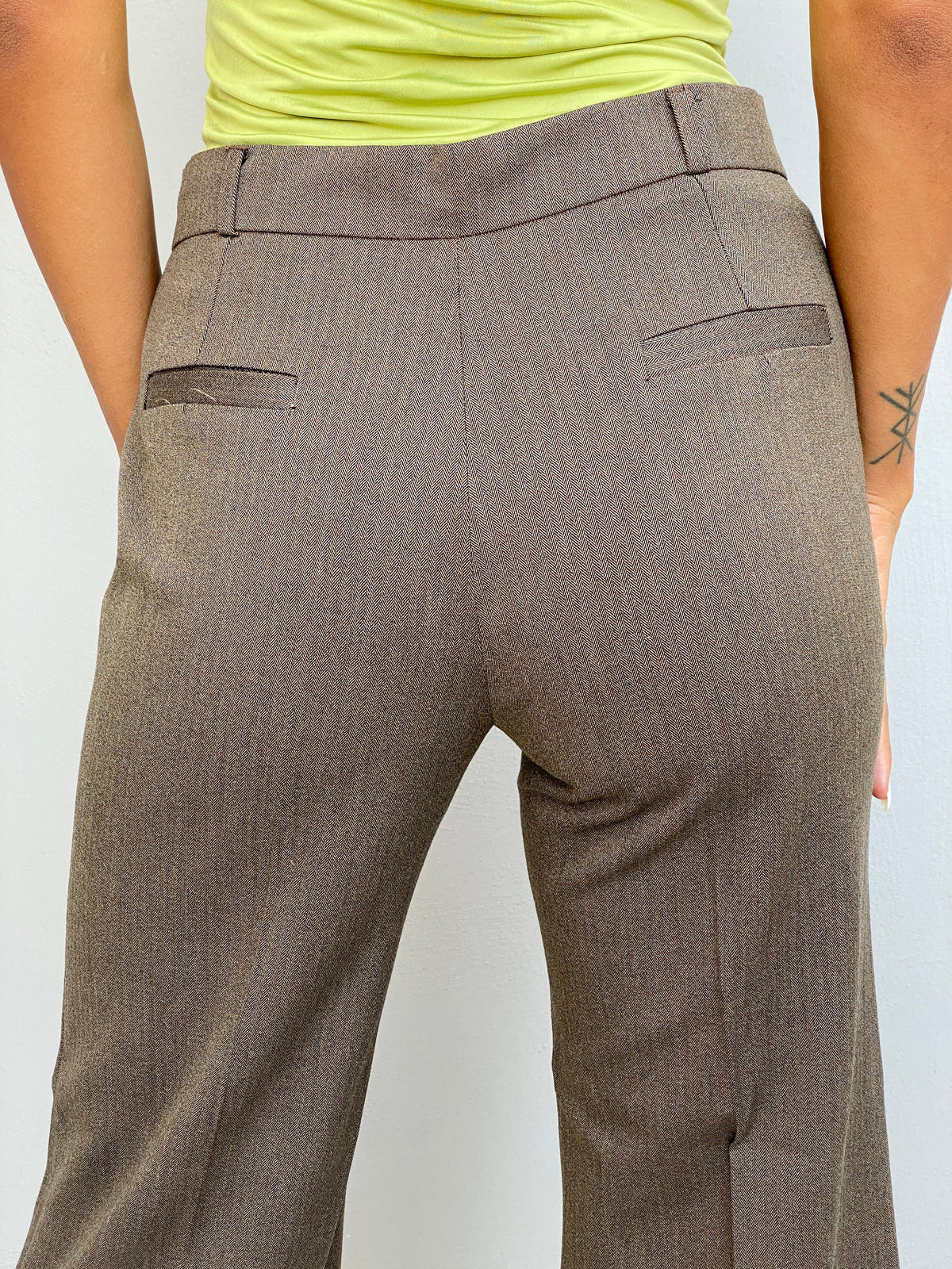 Vintage Y2K Klapa Brown Herringbone Wide Leg Tailored Trousers - 36EUR Vintage Y2K Klapa Brown Herringbone Wide Leg Tailored Trousers - 36EUR