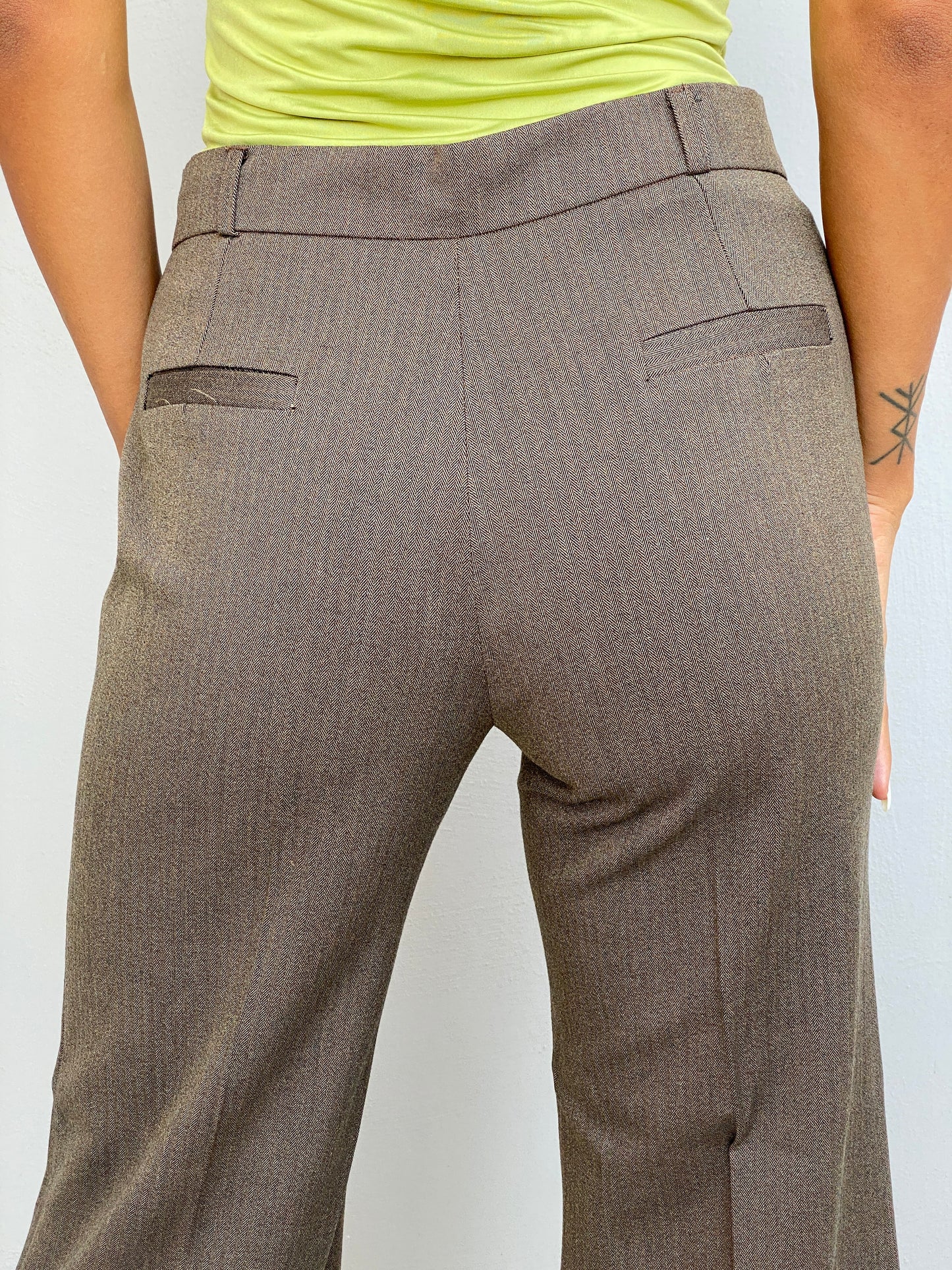Vintage Y2K Klapa Brown Herringbone Wide Leg Tailored Trousers - 36EUR