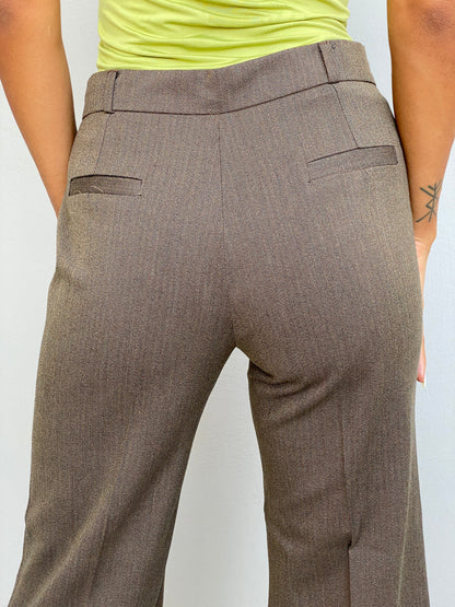 Vintage Y2K Klapa Brown Herringbone Wide Leg Tailored Trousers - 36EUR