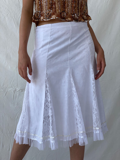 Vintage 00s Olabi Fashion Lace Blend White Midi Skirt - M