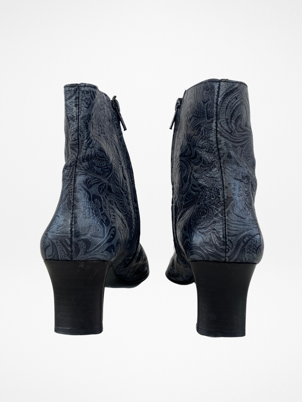 حذاء بلموندو إيطاليا ذو مقدمة مربعة طويلة من التسعينيات، أزرق داكن، مقاس 37