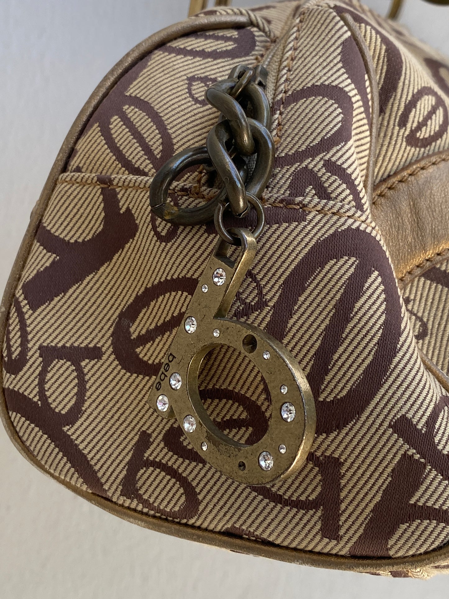 Y2K Bebe Monogram Canvas & Bamboo Handle Bag Beige Brown