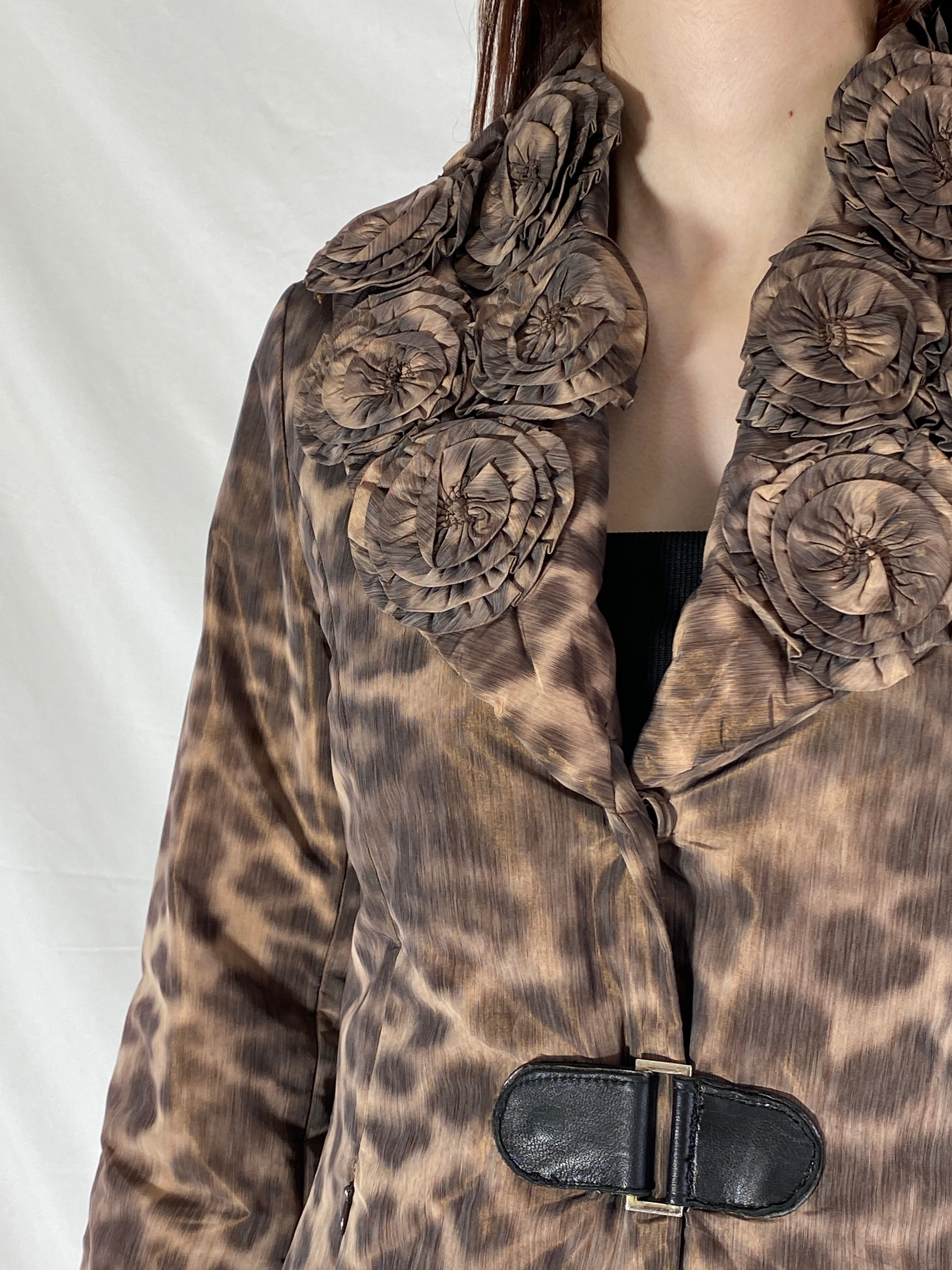 Boko Collection Leopard Print Light Jacket with Floral Collar Detail - M