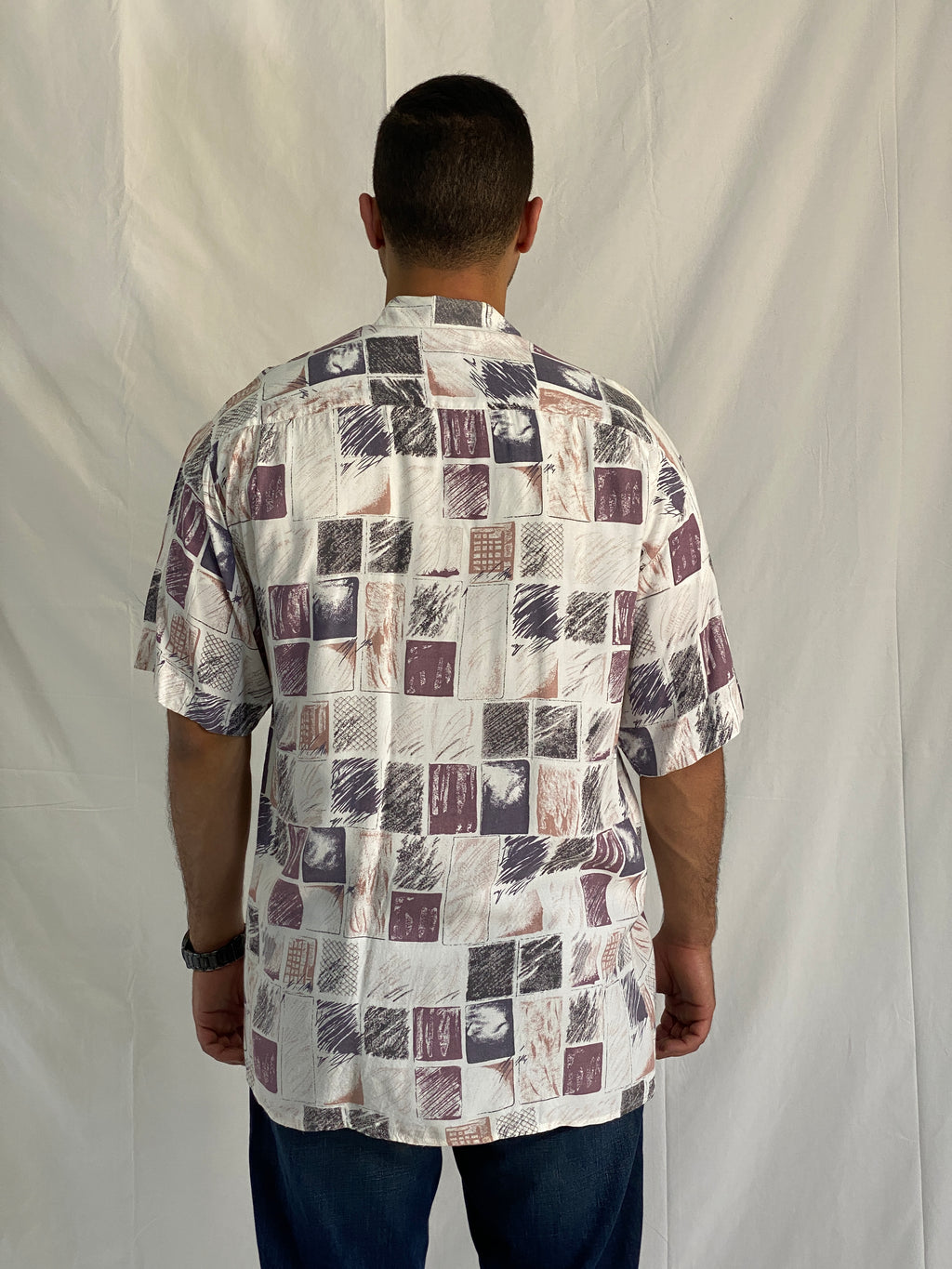 Vintage 90s New Fast Abstract Sketch Men’s Short Sleeve Shirt – M