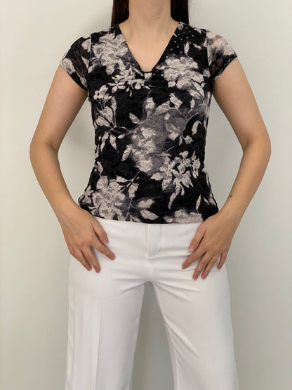 Vintage Jones New York Collection Black Floral Lace Sequin Top – M
