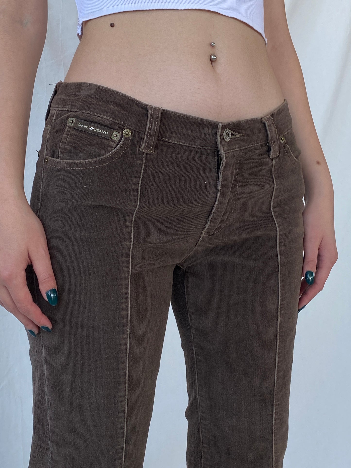 Y2K DKNY East Village Jeans Brown Mid-Rise Flare Corduroy Pants - 38EUR