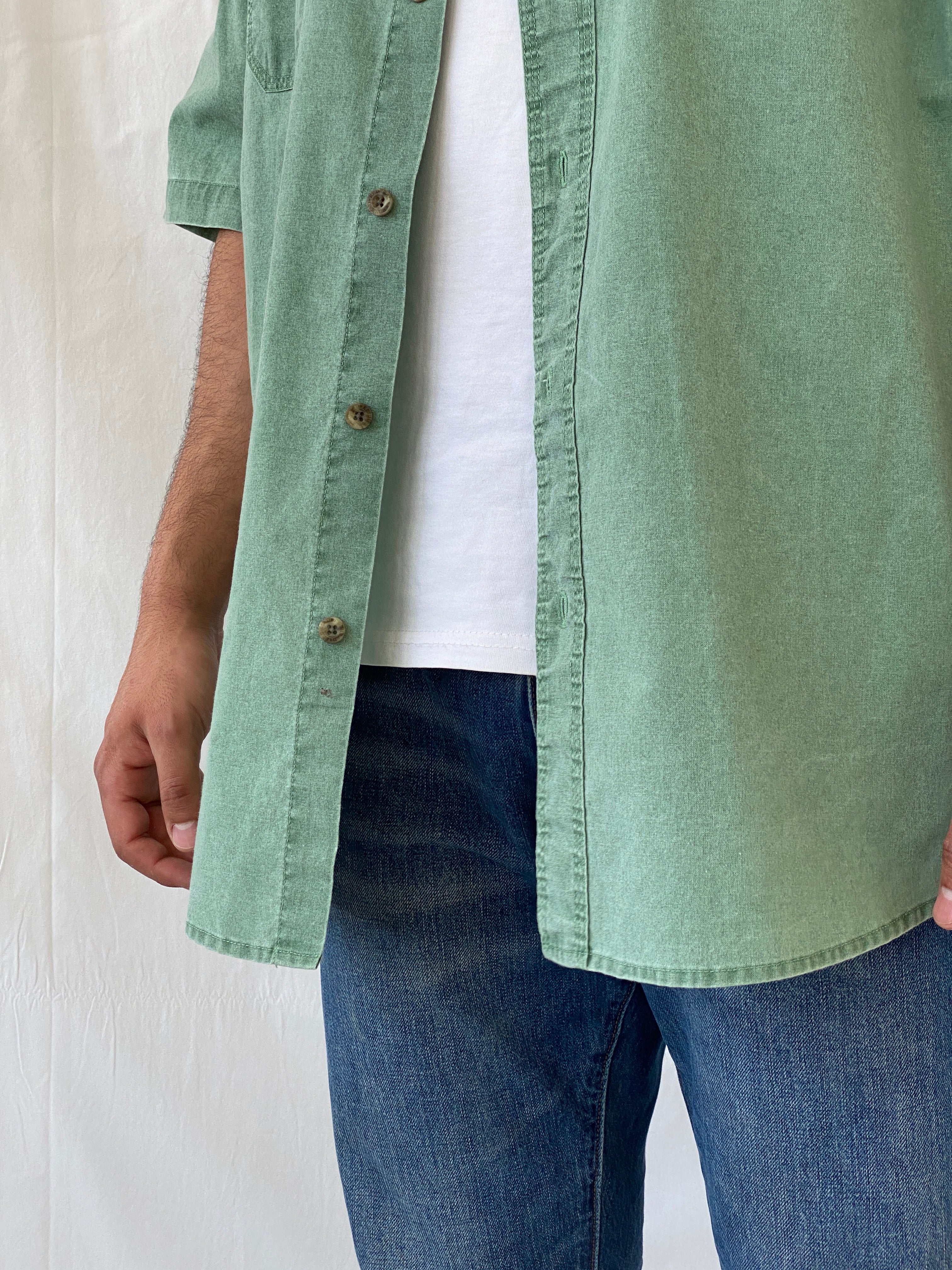 Vintage REDHEAD Men’s Green Short Sleeve Cotton Shirt - 2XL