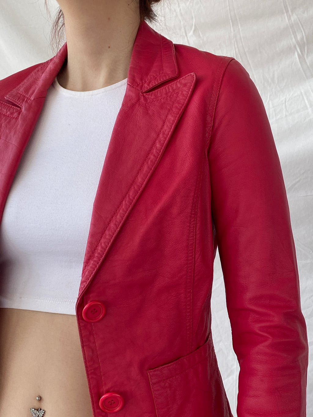 Vintage Gipsy Genuine Leather Pink Women’s Button Front Blazer - XS