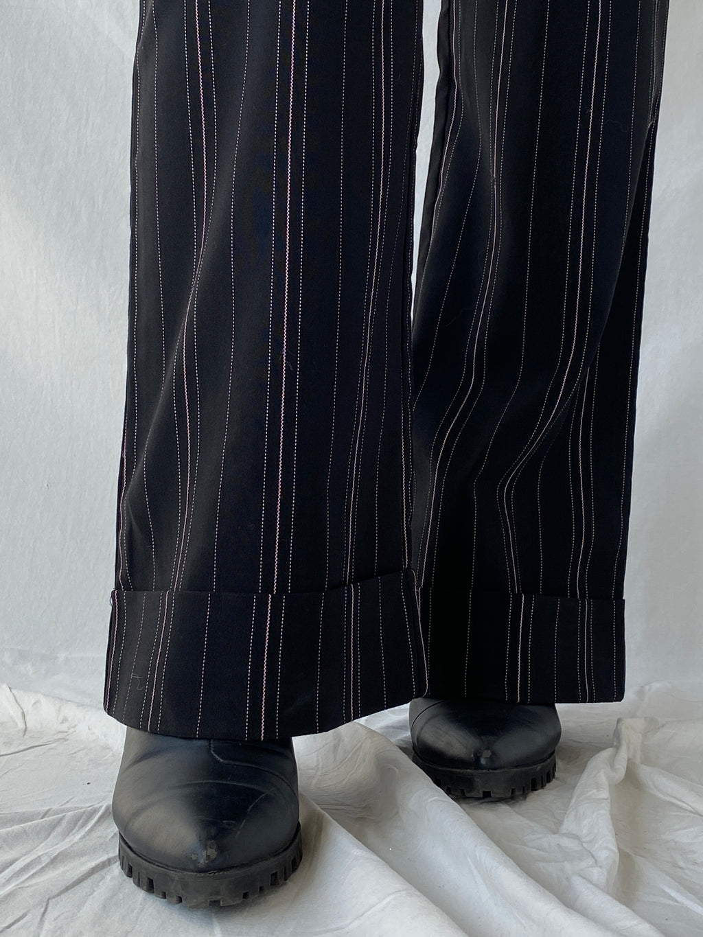 Vintage Studio Y Stretch Office Pants Striped Black Trousers