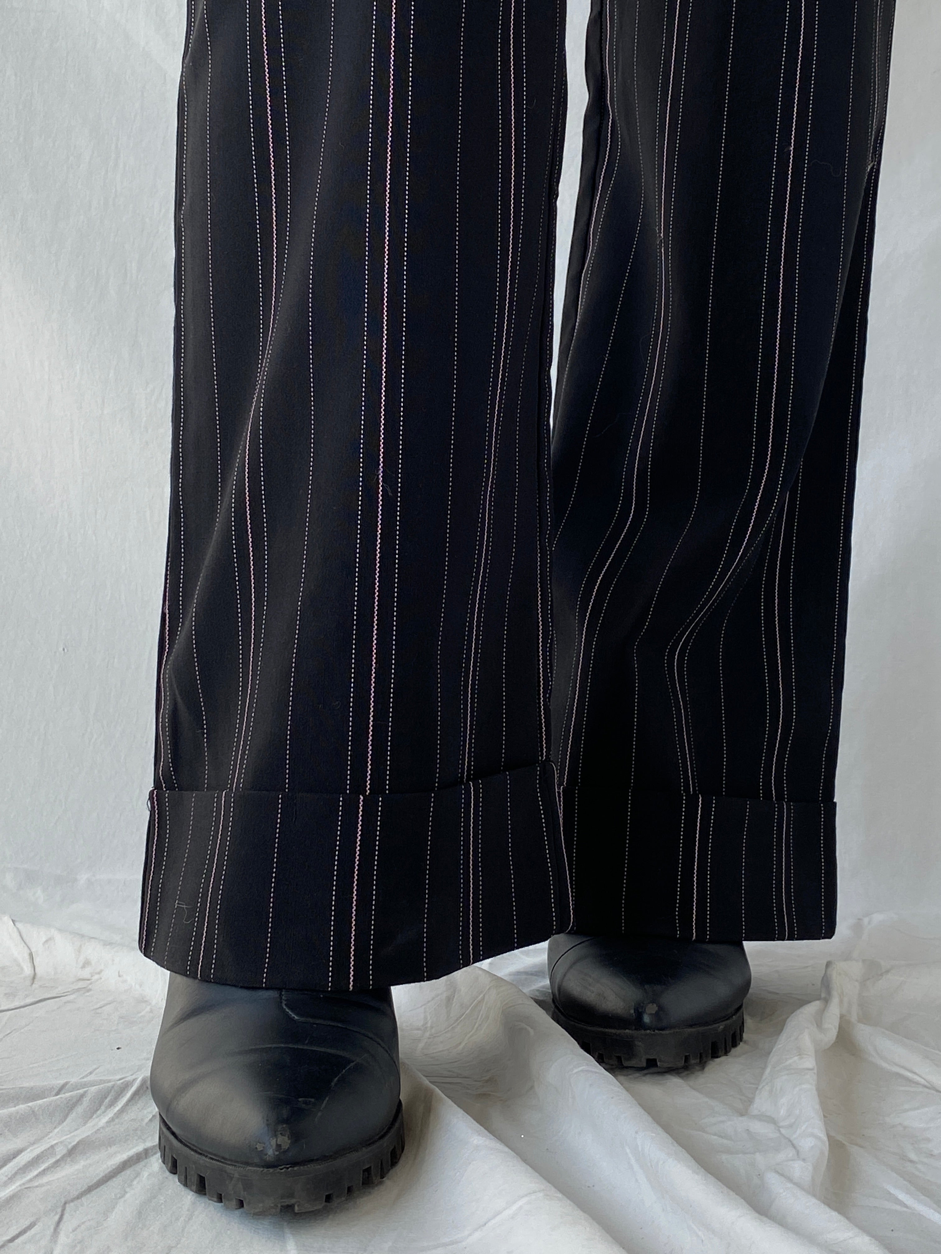 Vintage Studio Y Stretch Office Pants Striped Black Trousers