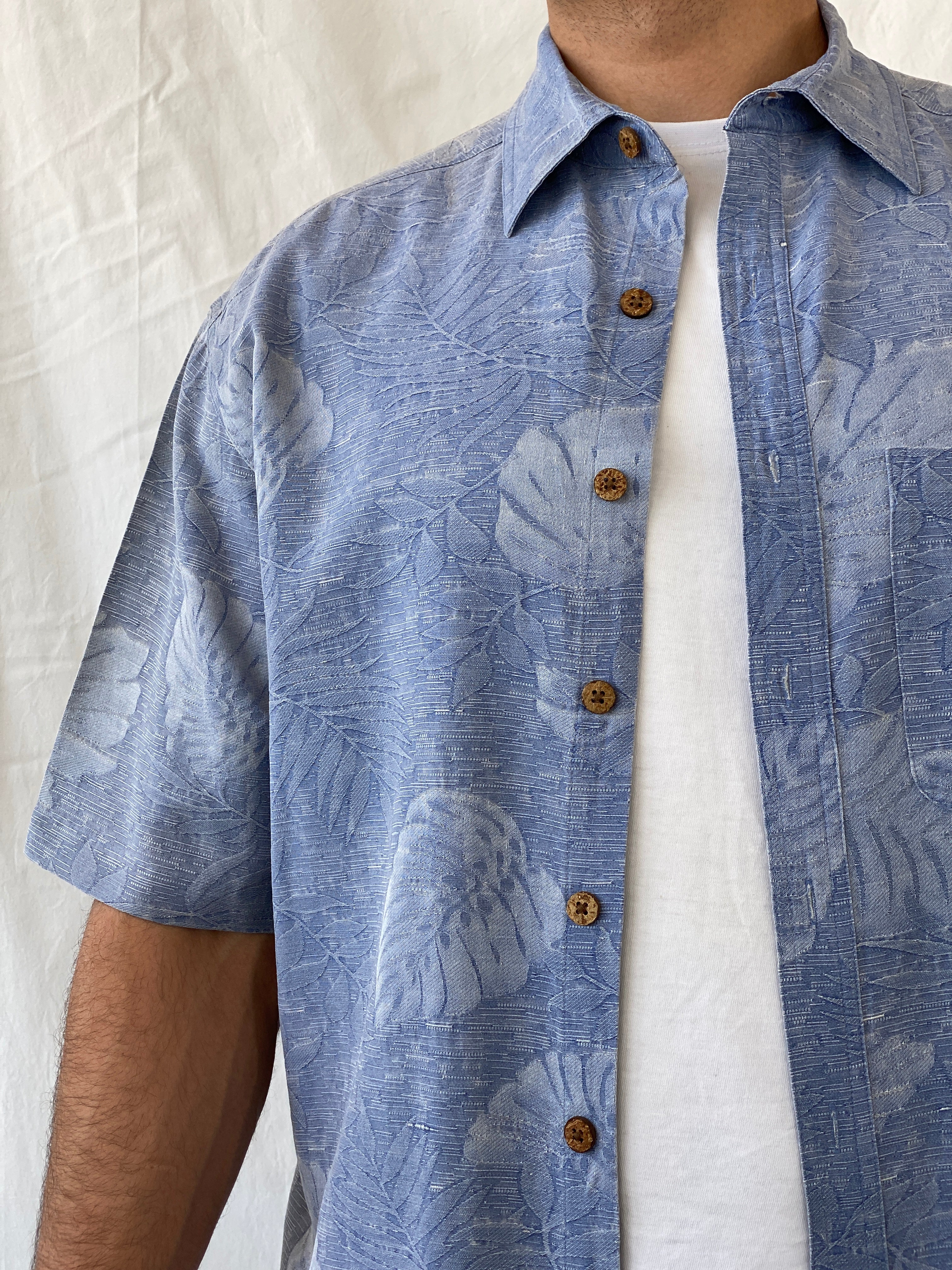 Island Republic Floral Blue Hawaiian Men’s Short Sleeve Silk Shirt - L