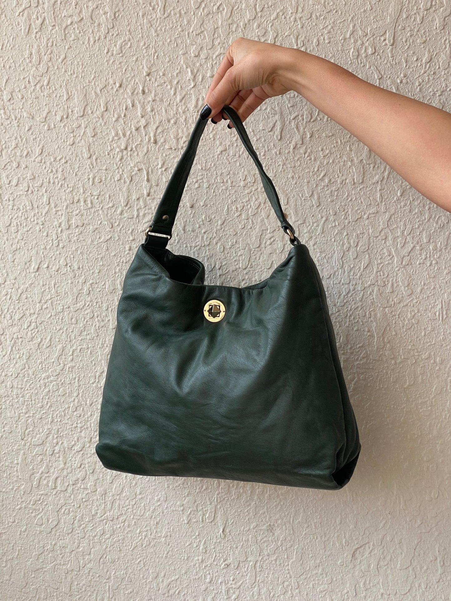 Vintage Kate Spade Forest Green Leather Shoulder Bag Slouchy Hobo Purse