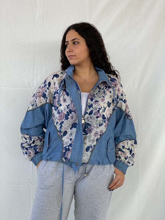 Vintage 80s/90s Active Stuff Floral Blue Windbreaker Sports Jacket - M