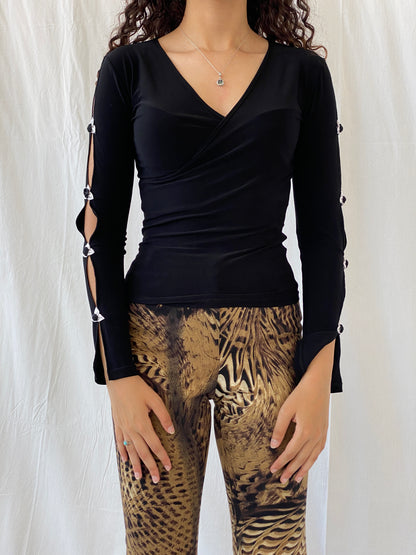 Vintage Y2K Anastasia Romantic Top With Floral Detail Cut Out Sleeve - S