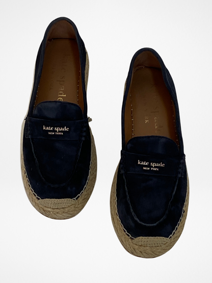 Kate Spade Navy Suede Espadrille Loafers Platform Jute Sole Slip-Ons - 39.5EU
