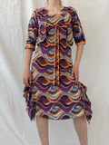 Vintage Handmade Ethnic African Print Purple Orange Midi Sleeveless Dress with Matching Bolero - S