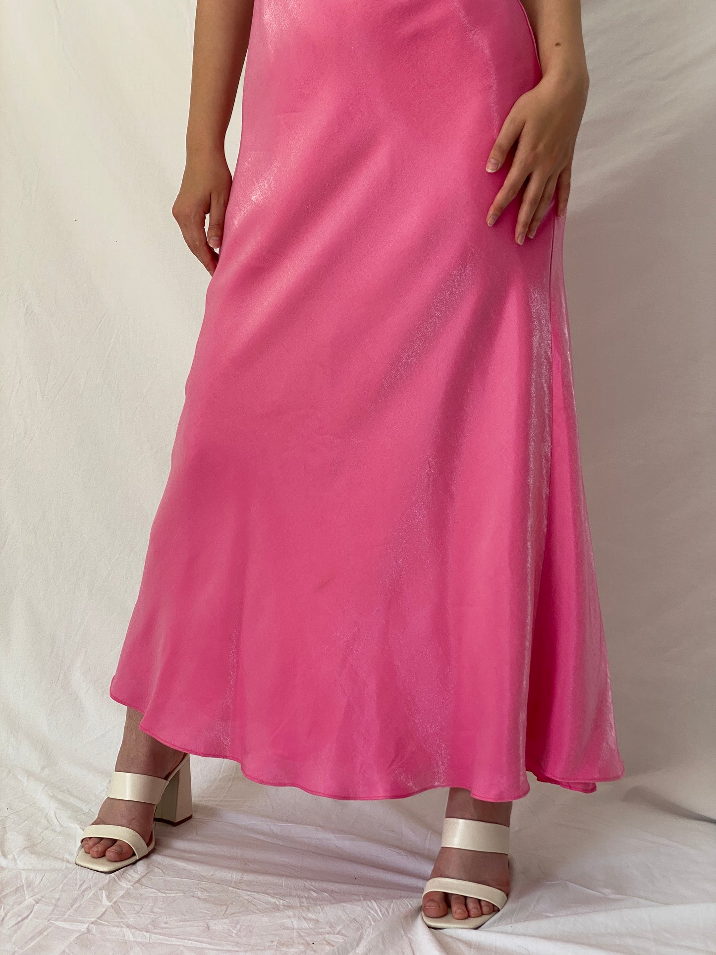 Vintage Y2K Chelsea Nites Pink Satin Prom Maxi Dress – M
