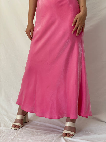 Vintage Y2K Chelsea Nites Pink Satin Prom Maxi Dress – M