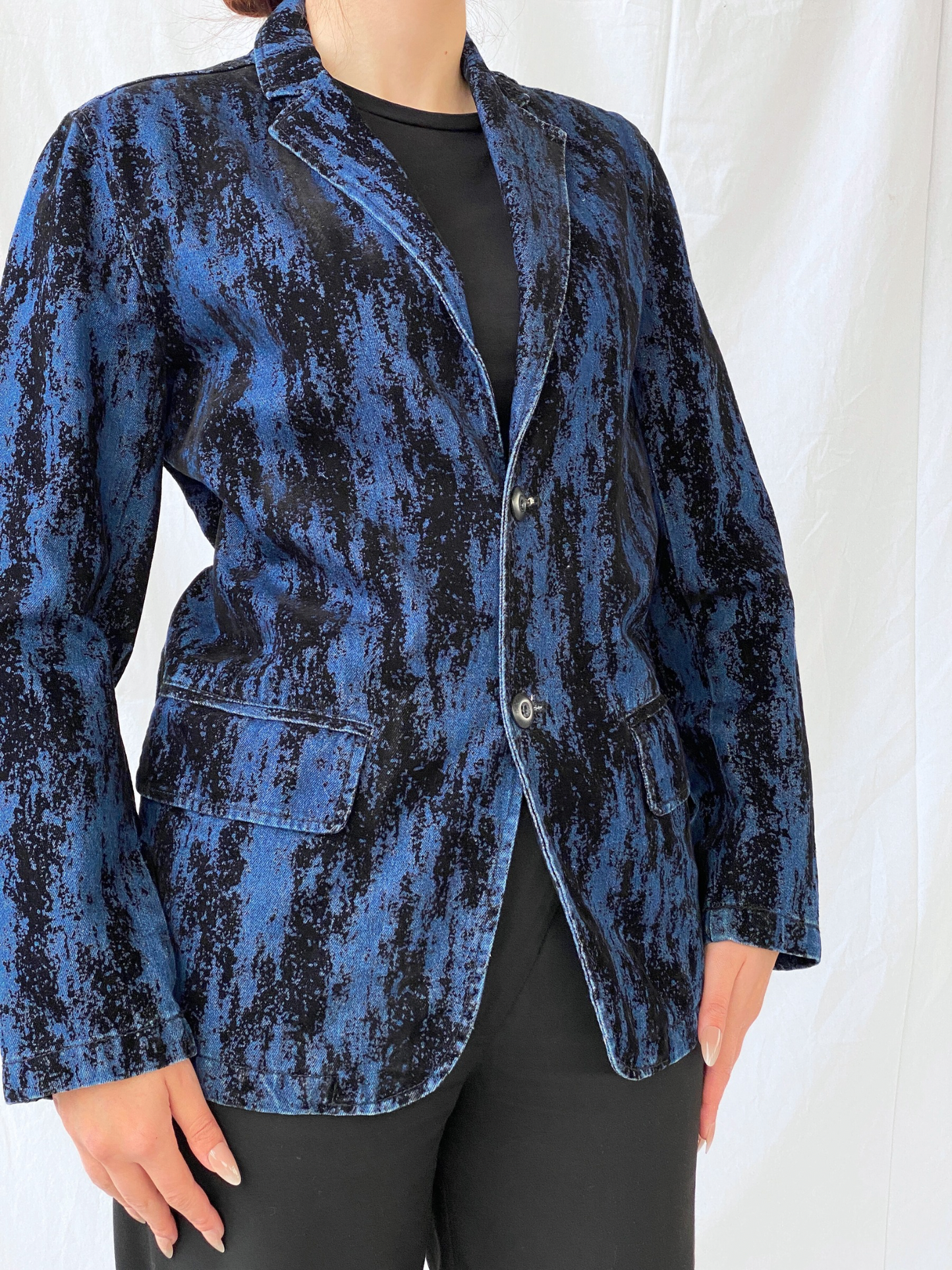 00s Two Percent Homme Dark Navy and Black Women’s Denim Blazer - S