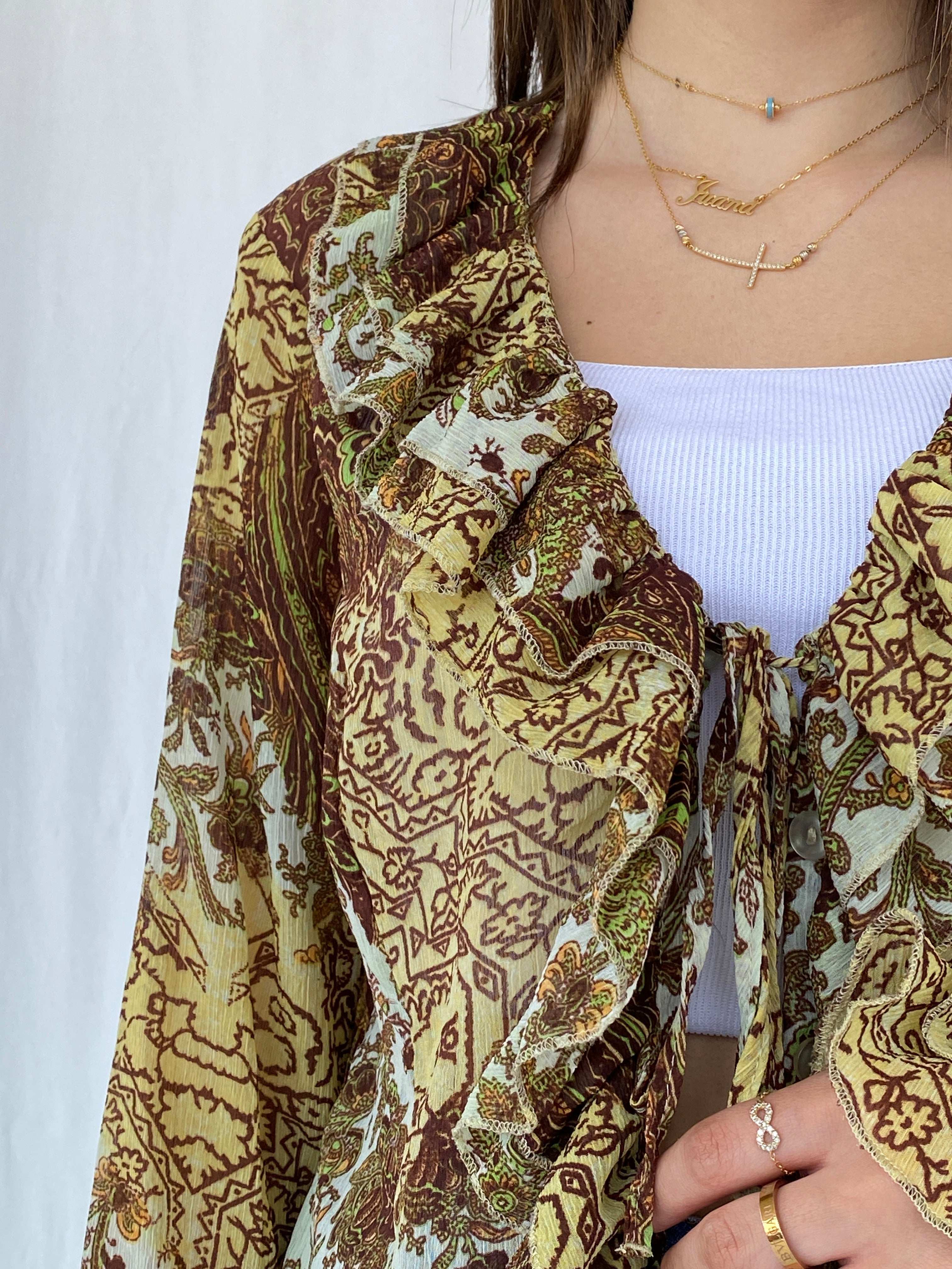 Y2K H Good Feeling Floral Sheer Ruffled Cardigan Size XL - Balagan Vintage Cardigan cardigan, floral, floral mesh, full sleeve shirt, Juana, NEW IN, women skirt