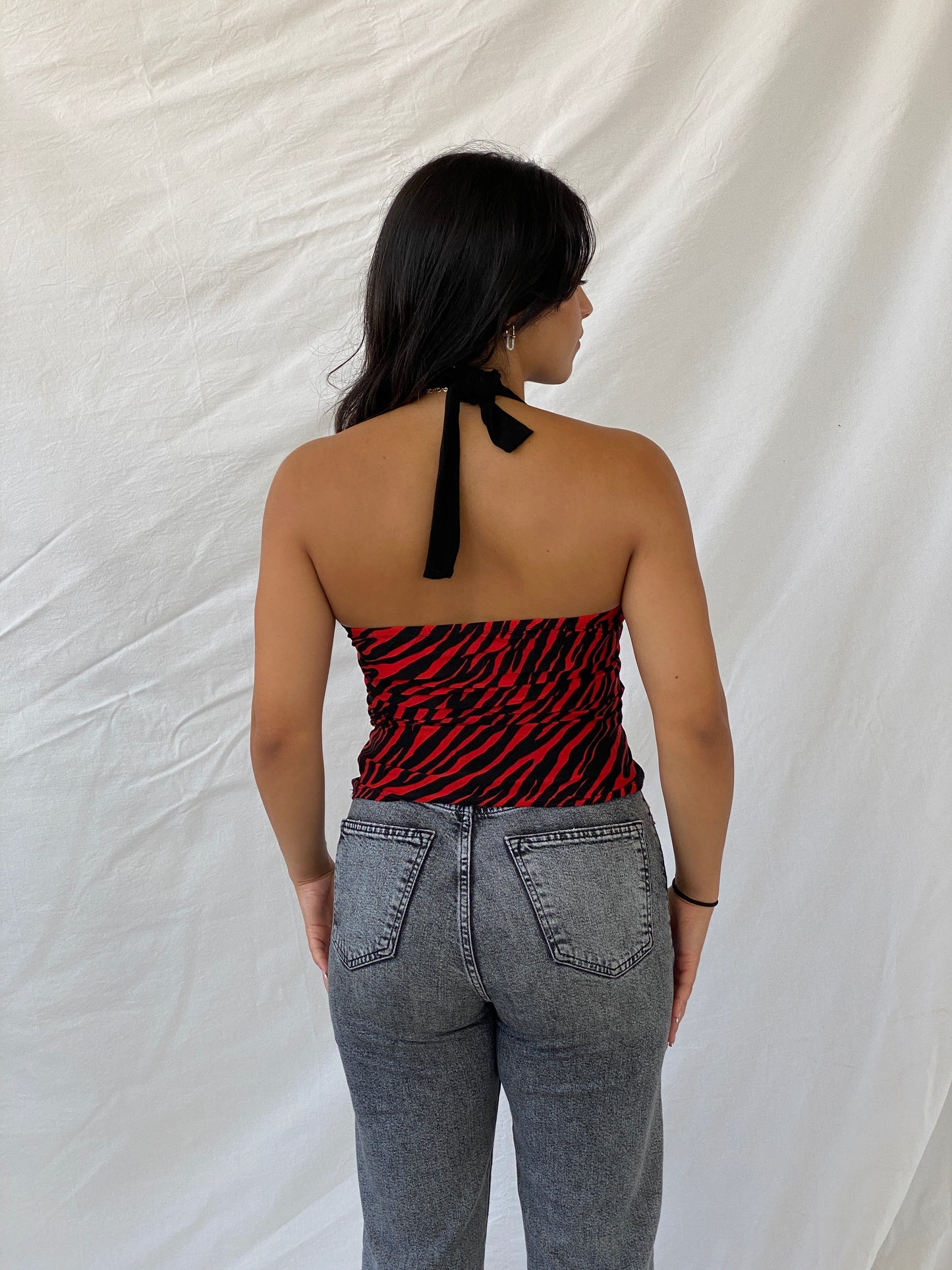 Vintage Y2K N&N Zebra Striped Halter Top - M