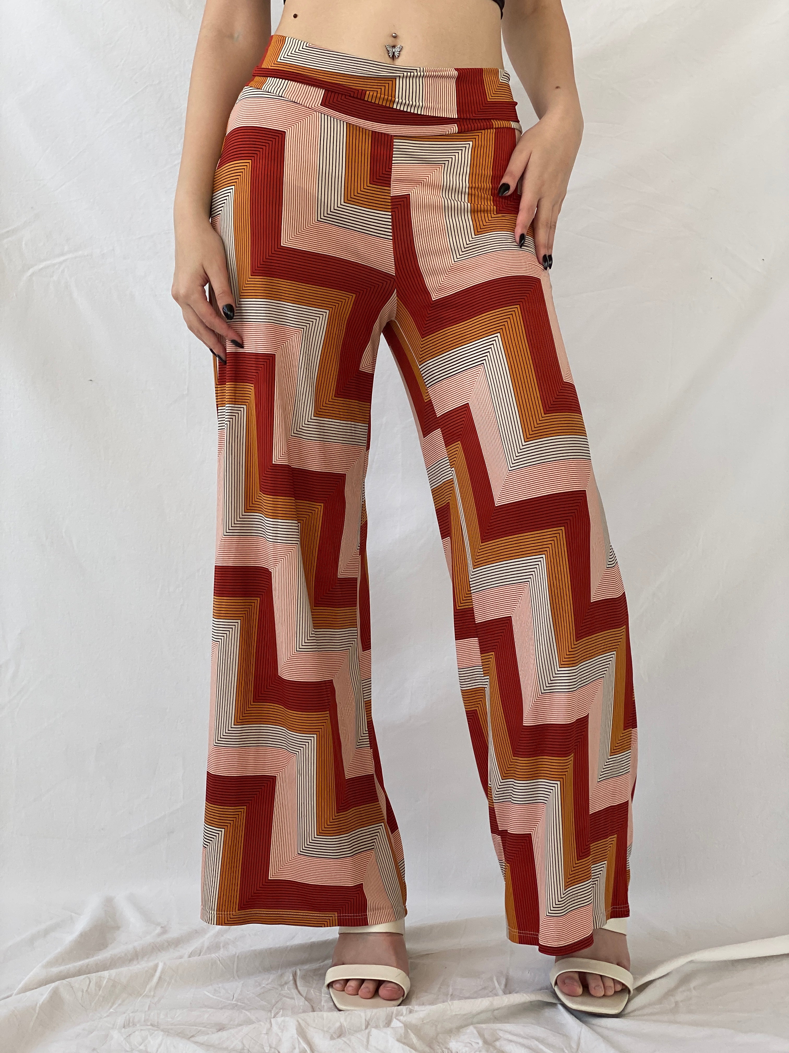 Y2K Sof Chevron Wide Leg Orange Summer Light Pants - M