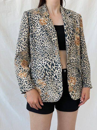 Statement SELMA Leopard Print Floral Brown Black Blazer - XL