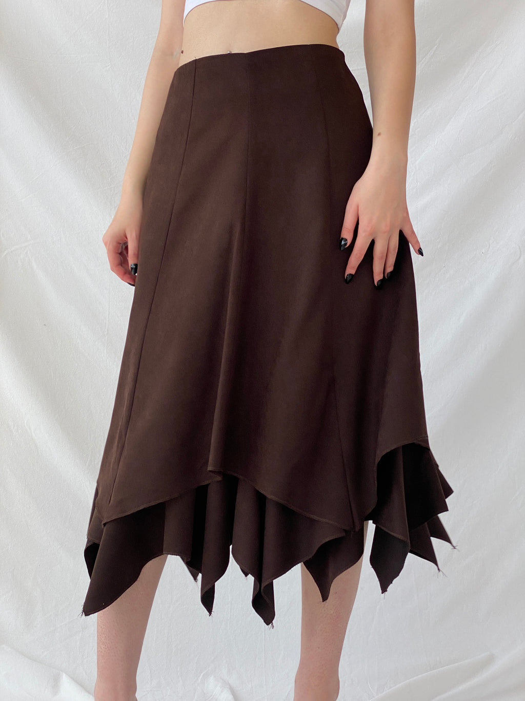 Vintage Ikram Brown Asymmetric Layered Midi Skirt - M