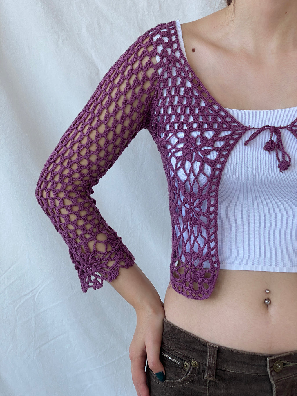 Vintage In Fashion Purple Crochet Cropped Women’s Cardigan - S