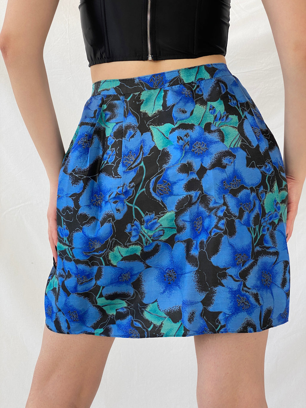 Beautiful Handmade Blue Floral Mini Wrap Skirt - S