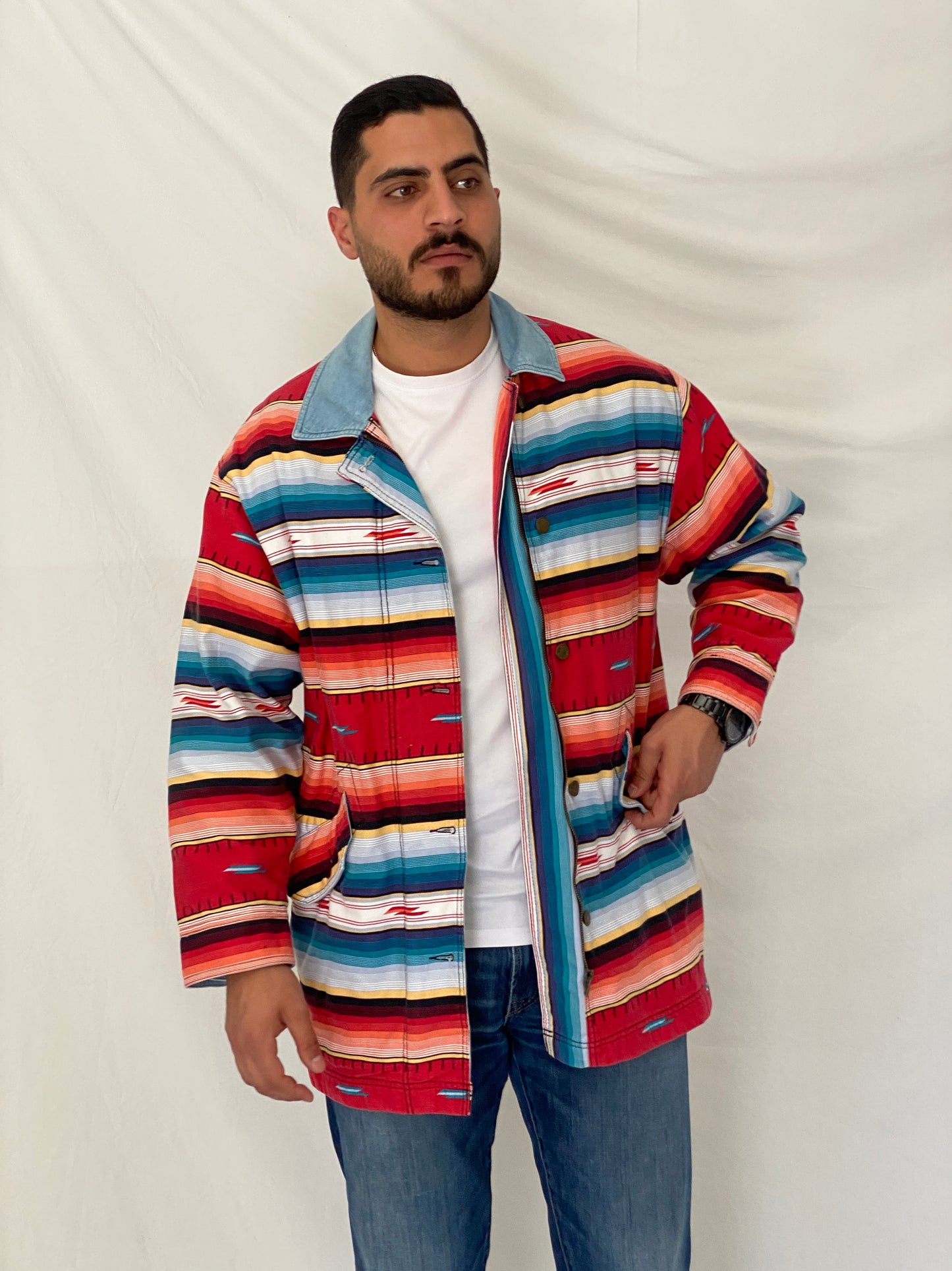 Vintage Woolrich Southwestern Stripe Zip-Up Cotton Shacket – L