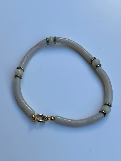 Vintage Ivory Lucite Tube Bead Bracelet with Gold-Tone Clasp Minimalist Retro Bracelet