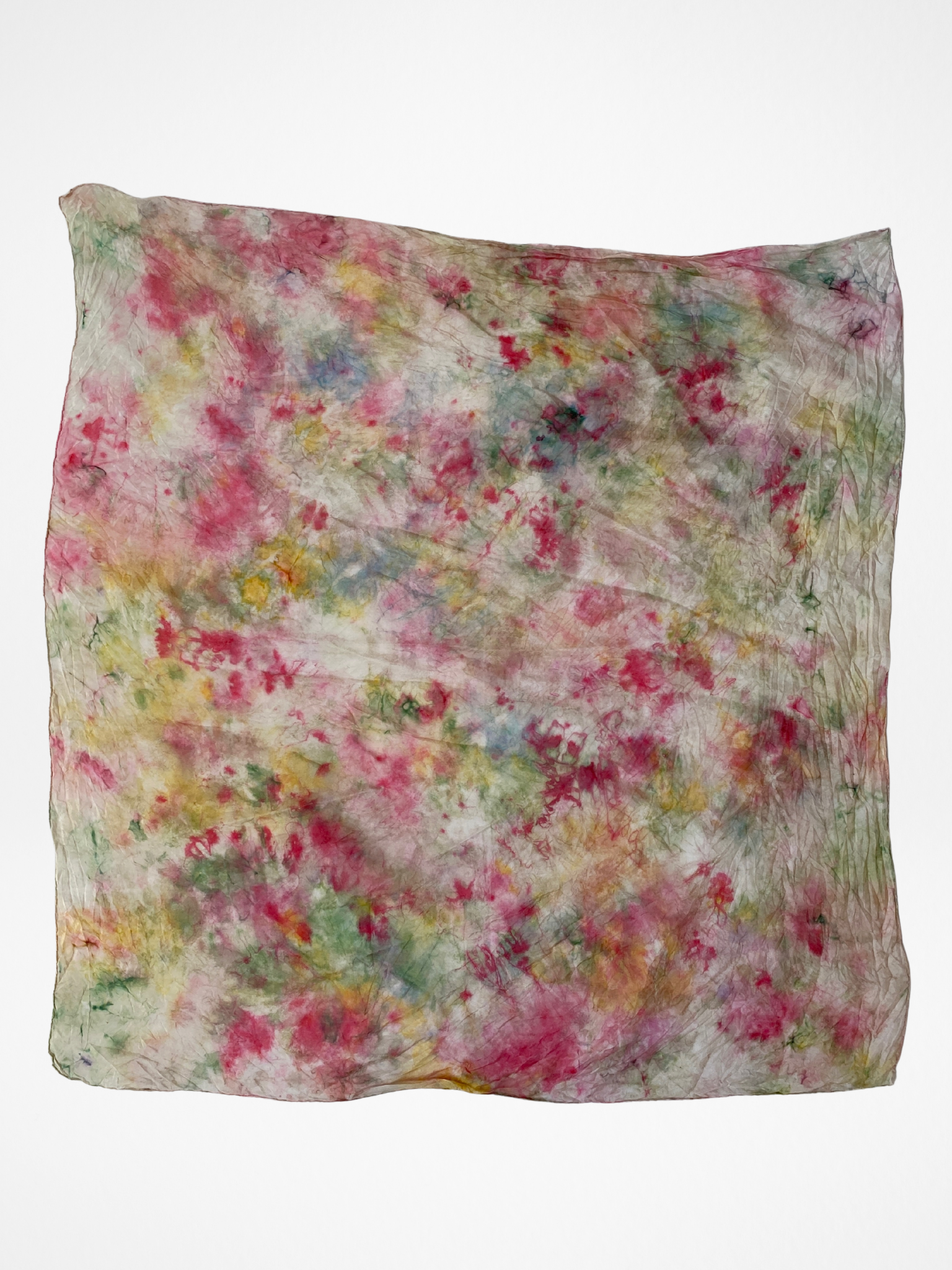 Vintage Happiness 100% Silk Tie-Dye Pink Multicolor Square Scarf