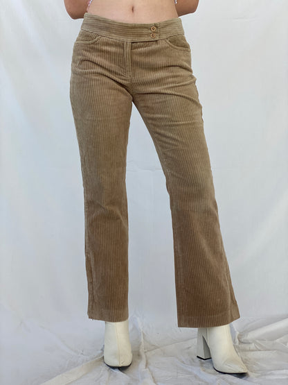 00s LAUNDRY by Shelli Segal Beige Corduroy Mid Rise Flare Pants - 38EUR