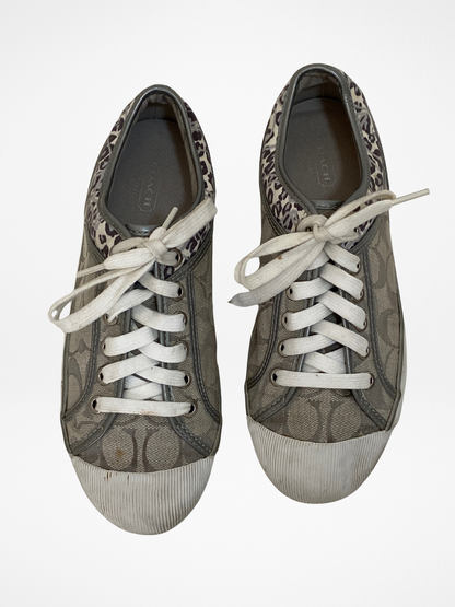 Coach Gray Monogram Canvas Sneakers with Leopard Trim - 38.5EU